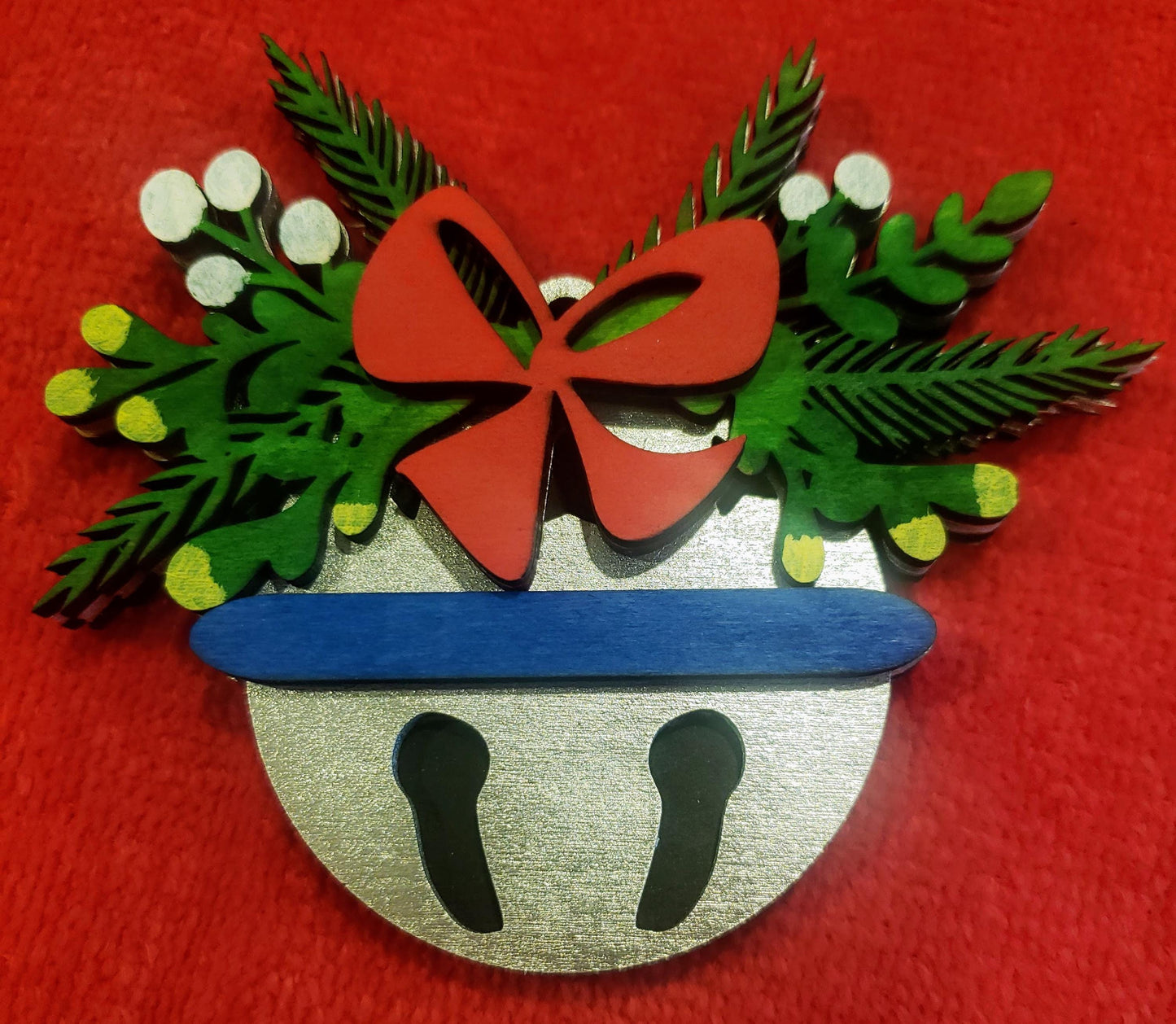 Jingle Bell Ornament Rustic Christmas Ornament Personalized Ornament Silver Bell Mistletoe Christmas Ornament Custom Made Wood Ornament