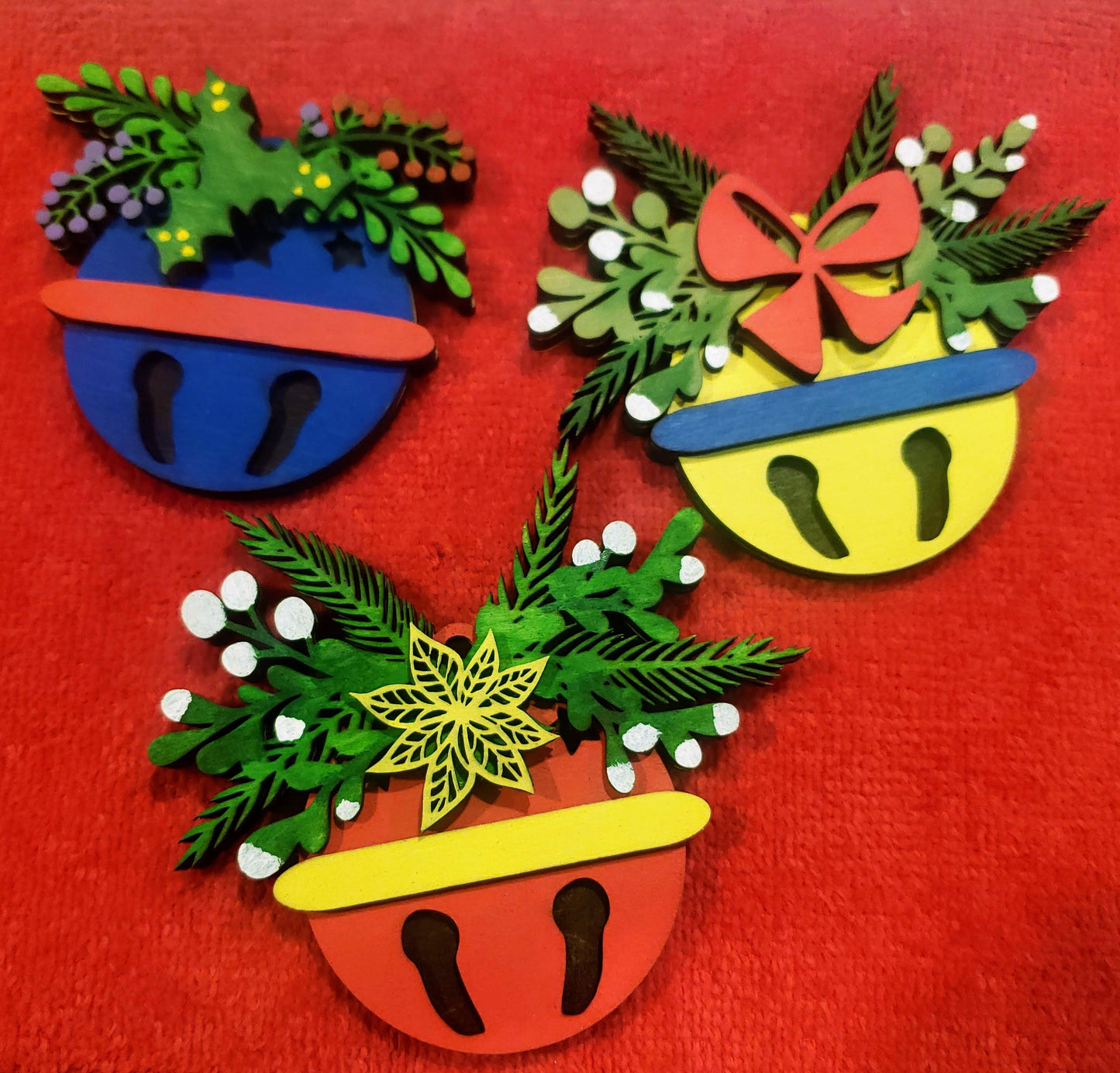 Personalized Ornament Jingle Bell Ornament Colorful Christmas Ornament Jingle Bell Mistletoe Christmas Ornament Custom Made Wood Ornament