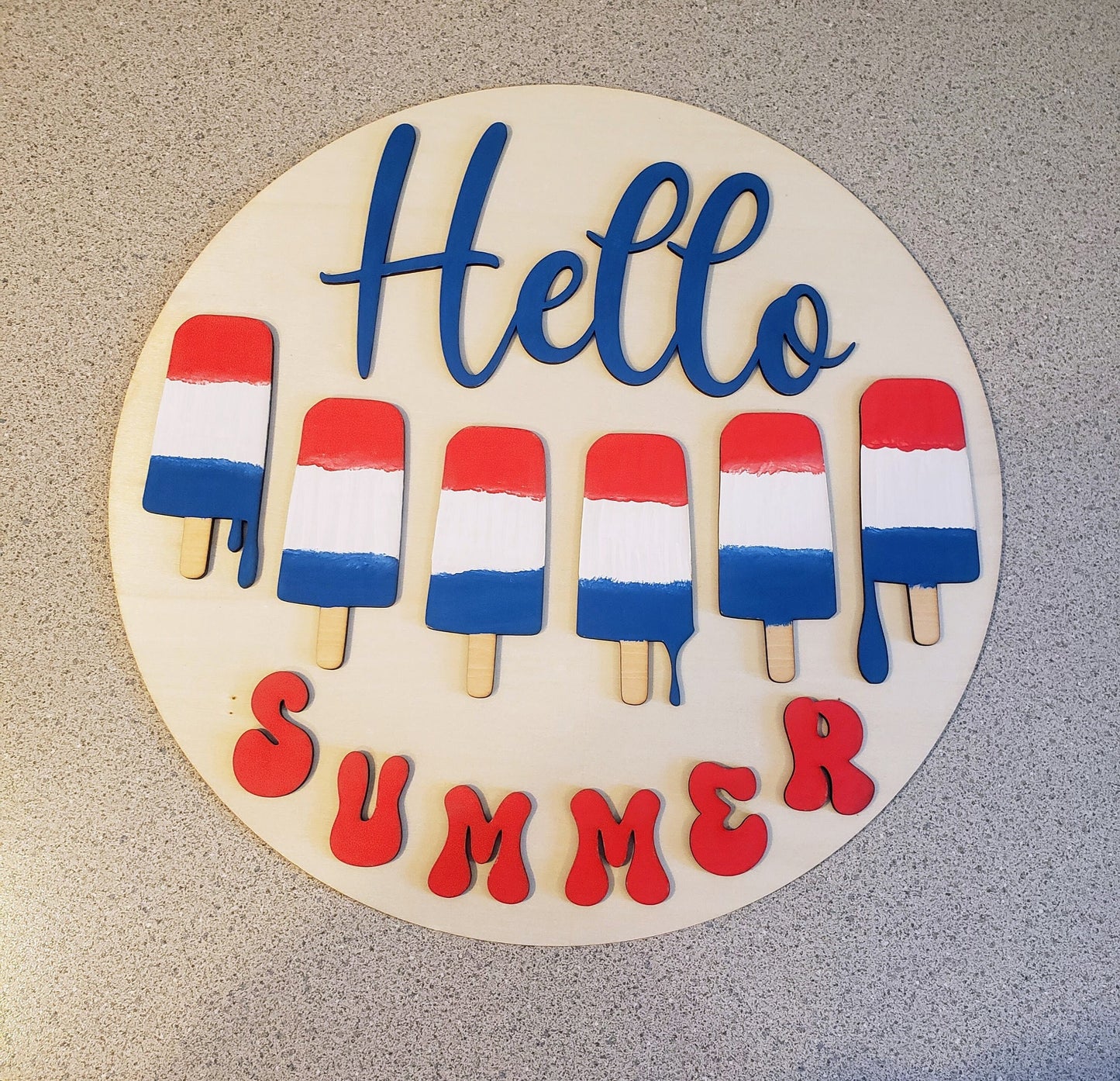 Welcome Sign Hello Summer Popsicle Sign Patriotic Summer Decor Red White Blue Door Hanger Patriotic Porch Decor Patriotic Hello Summer Sign