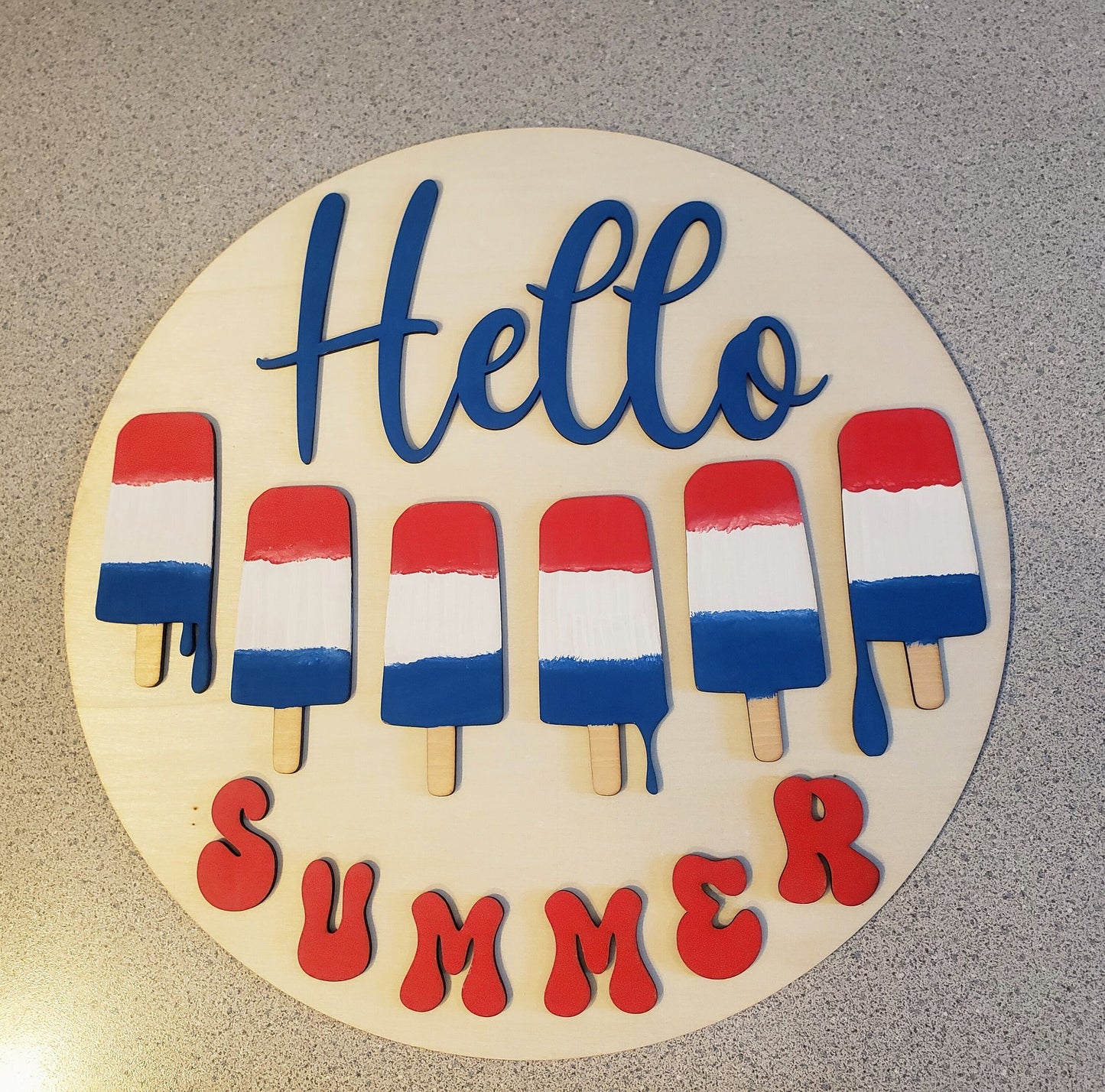 Welcome Sign Hello Summer Popsicle Sign Patriotic Summer Decor Red White Blue Door Hanger Patriotic Porch Decor Patriotic Hello Summer Sign