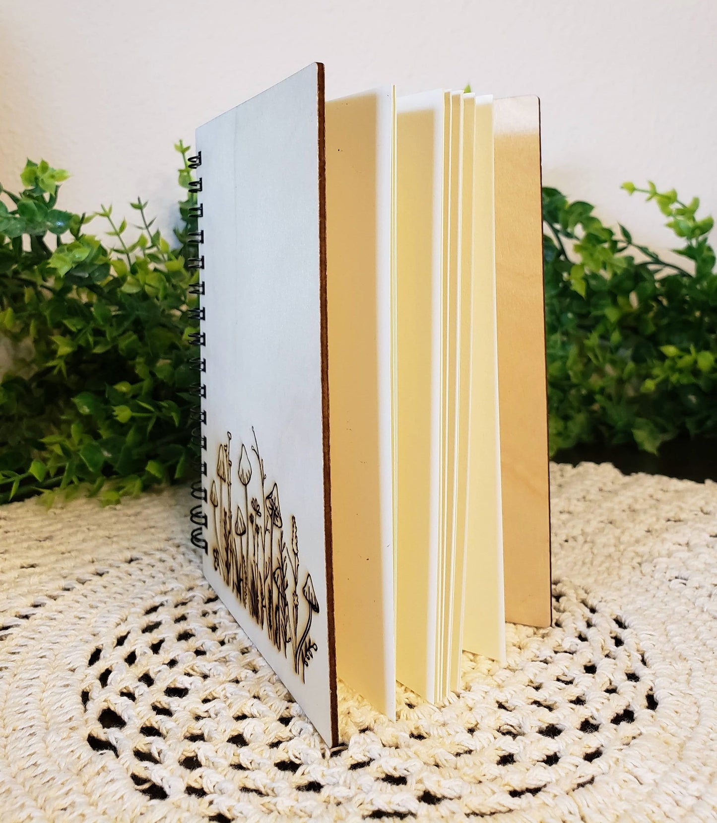 Wooden Notebook Mushroom Engraved Wooden Spiral Notebook Wooden Mushroom Journal Wooden Junk Journal Laser Engraved Wooden Mushroom Journal