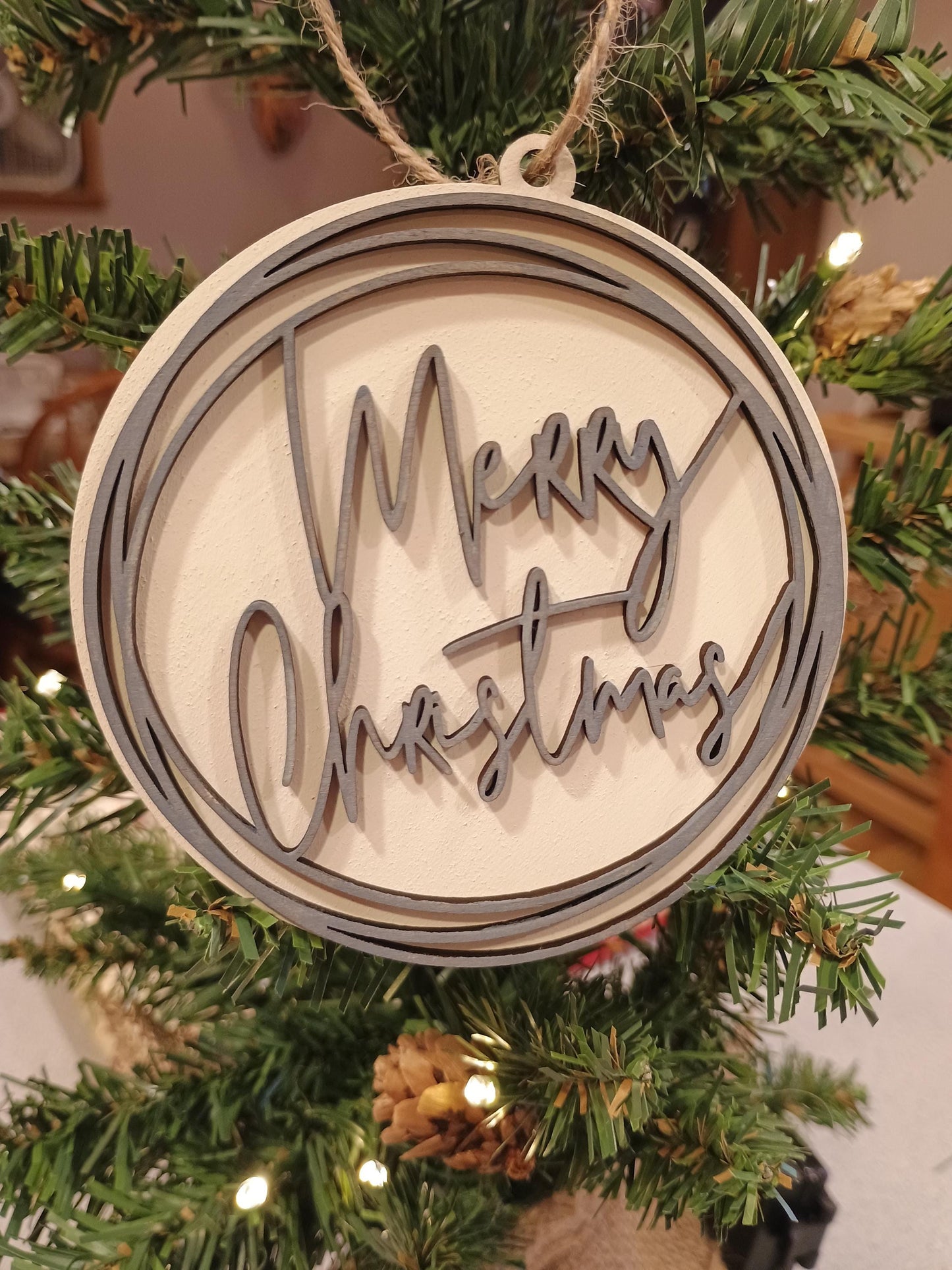 Merry Christmas Ornament Round Wooden Christmas Ornament Minimalist Ornament Rustic Christmas Ornament