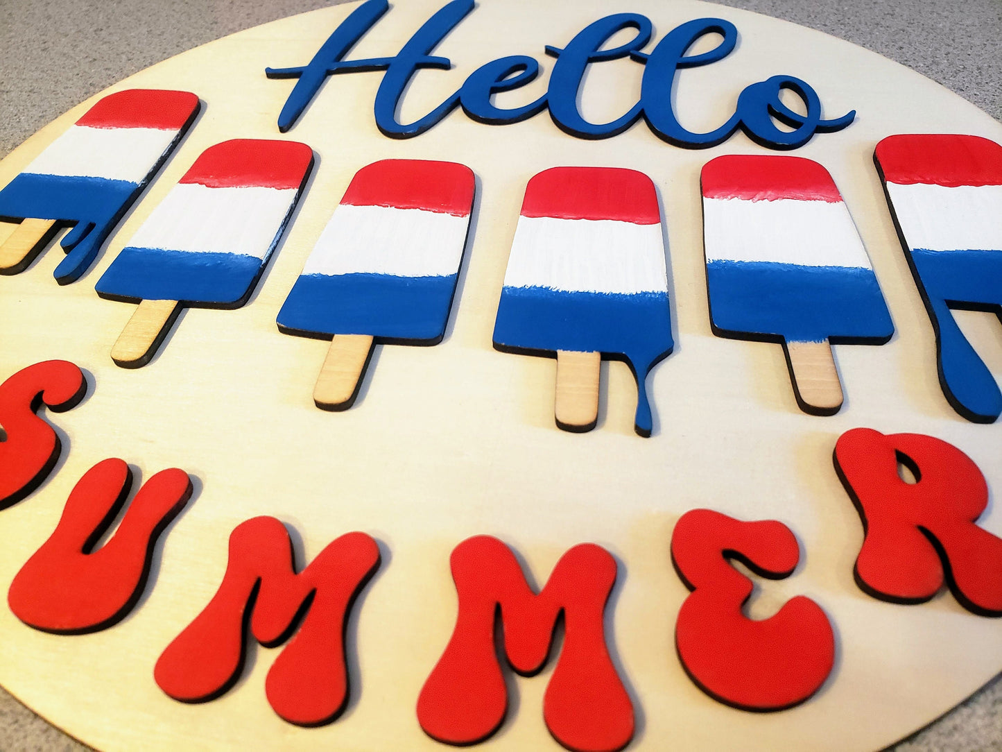 Welcome Sign Hello Summer Popsicle Sign Patriotic Summer Decor Red White Blue Door Hanger Patriotic Porch Decor Patriotic Hello Summer Sign