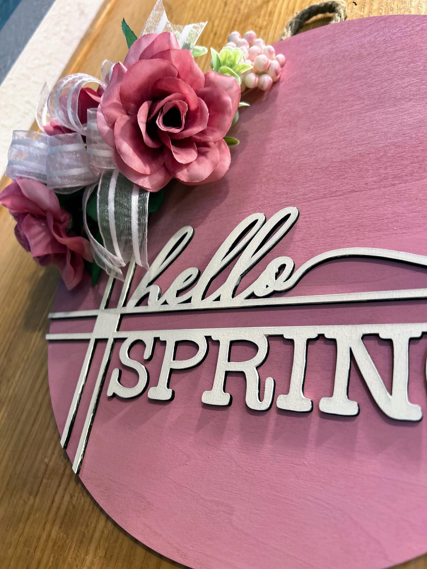 Pink Floral Welcome Sign, Spring Door Hanger in Dusty Rose, Floral Porch Sign, Floral Spring Welcome Sign, Layered Wooden Welcome Sign, Spring Patio Decor