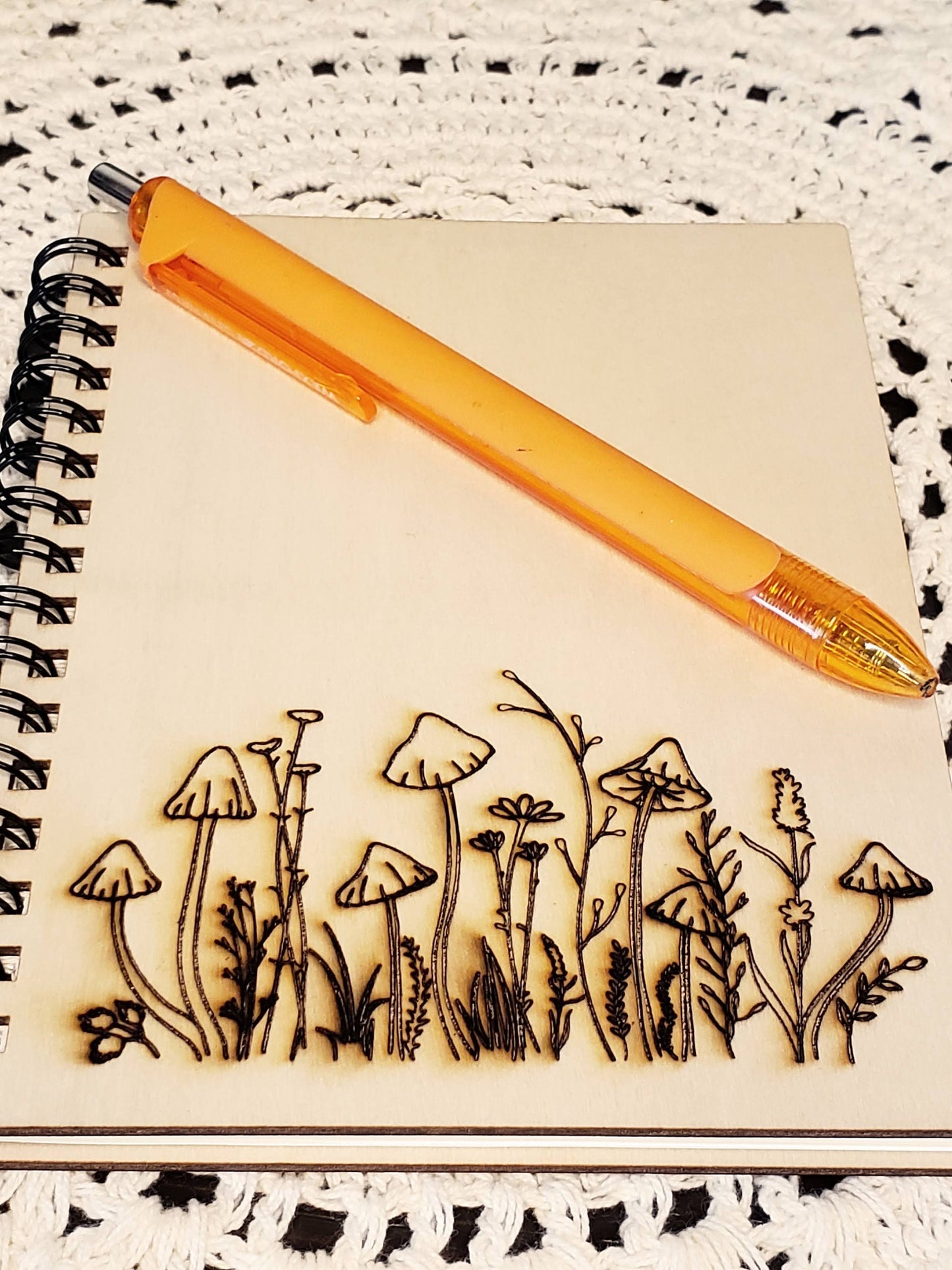 Wooden Notebook Mushroom Engraved Wooden Spiral Notebook Wooden Mushroom Journal Wooden Junk Journal Laser Engraved Wooden Mushroom Journal