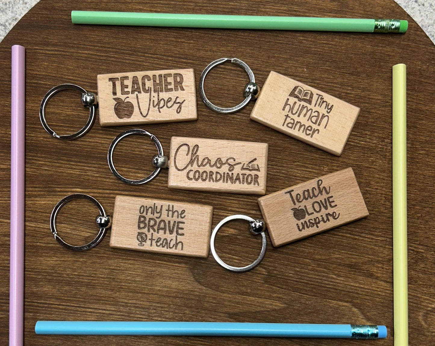 Personalized Wooden Teacher Keychain Custom Teacher Gift Engraved Teacher Appreciation End of Year Gift Custom Keyring Teacher Name Keychain