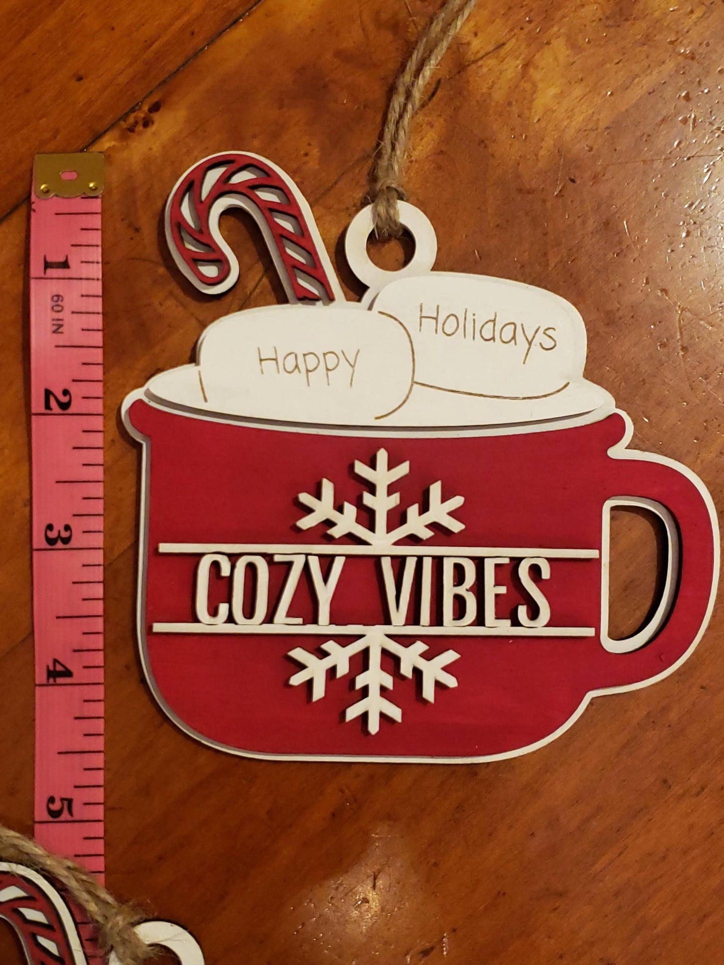 Personalized Christmas Ornament Hot Cocoa Mug Personalized Marshmallows Cozy Holiday Vibes Ornament Layered Wood Ornament Laser Engraved