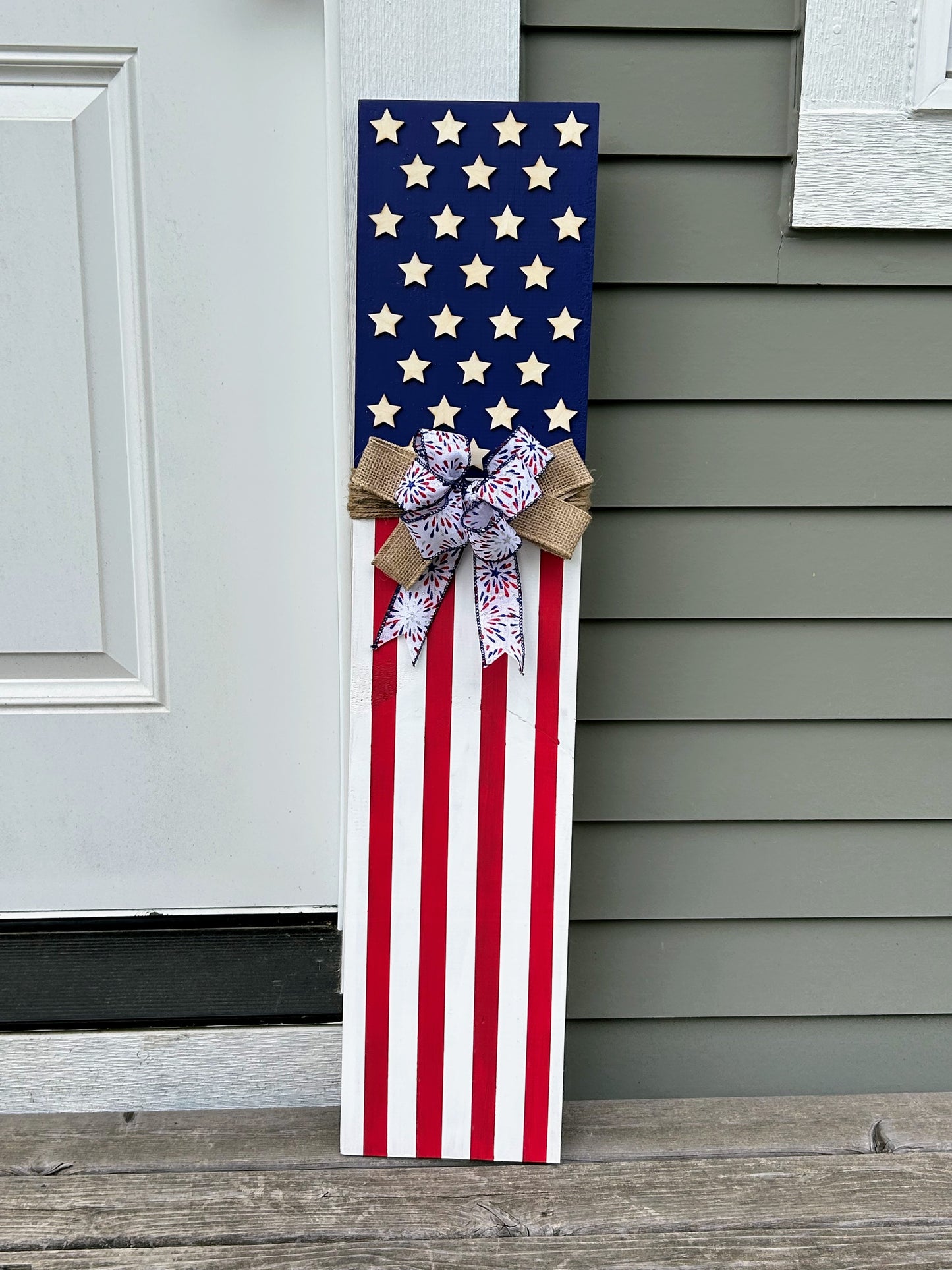 American Flag Porch Leaner Wooden Hand-Painted Rustic Patriotic Porch Sign Memorial Day 4th of July Year Round Americana Decor Veteran Gift