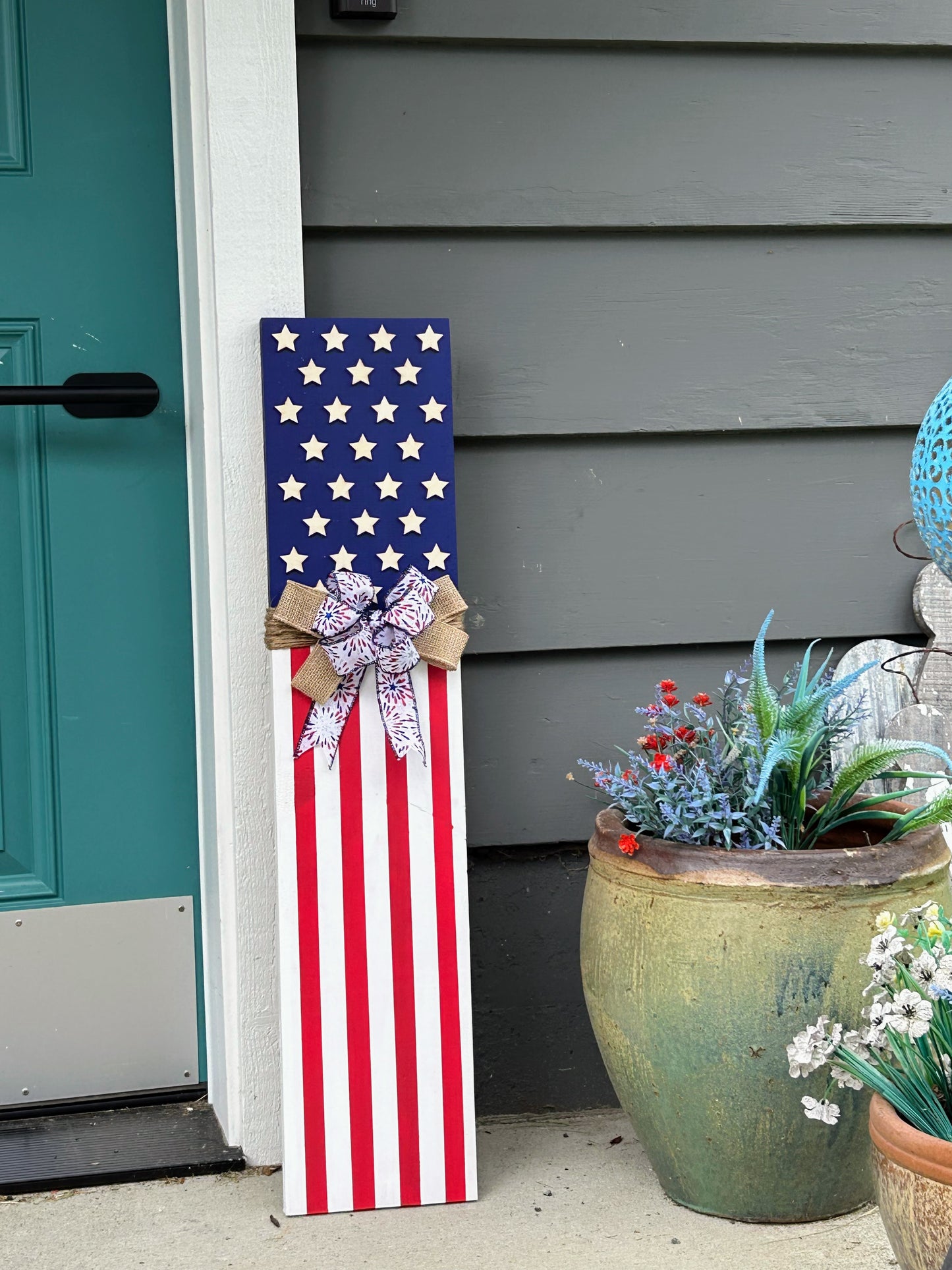 American Flag Porch Leaner Wooden Hand-Painted Rustic Patriotic Porch Sign Memorial Day 4th of July Year Round Americana Decor Veteran Gift