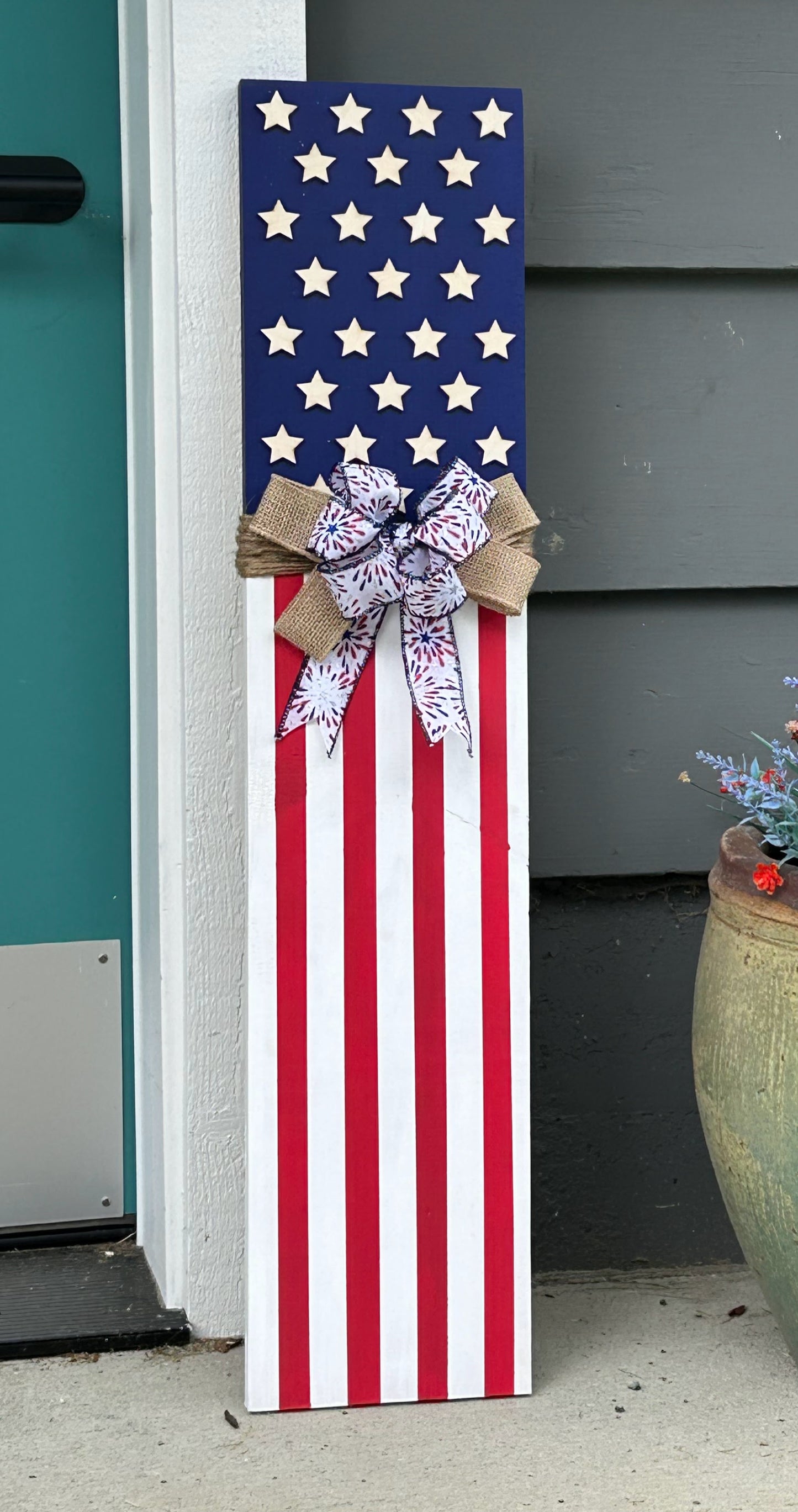 American Flag Porch Leaner Wooden Hand-Painted Rustic Patriotic Porch Sign Memorial Day 4th of July Year Round Americana Decor Veteran Gift