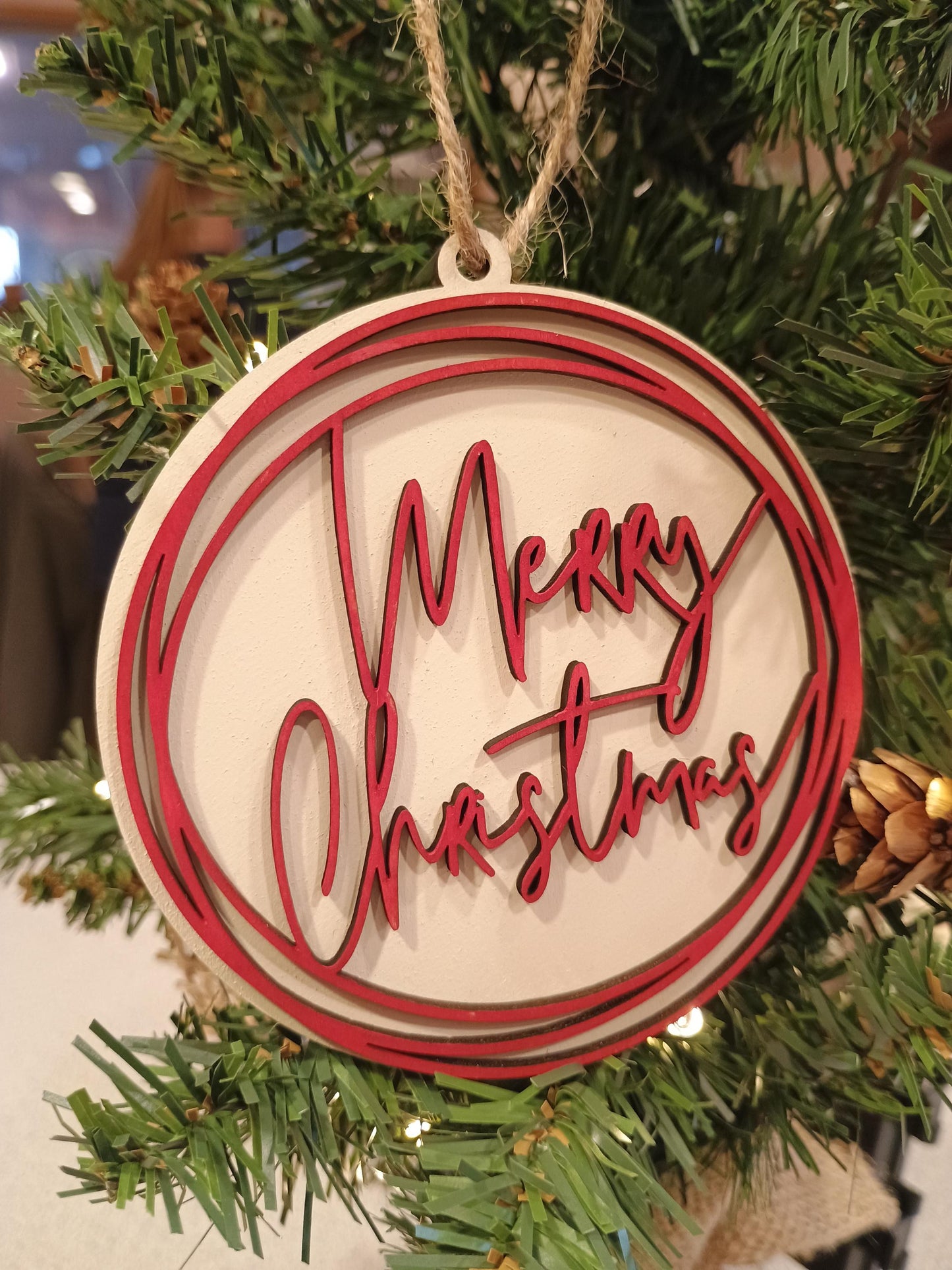 Merry Christmas Ornament Round Wooden Christmas Ornament Minimalist Ornament Rustic Christmas Ornament
