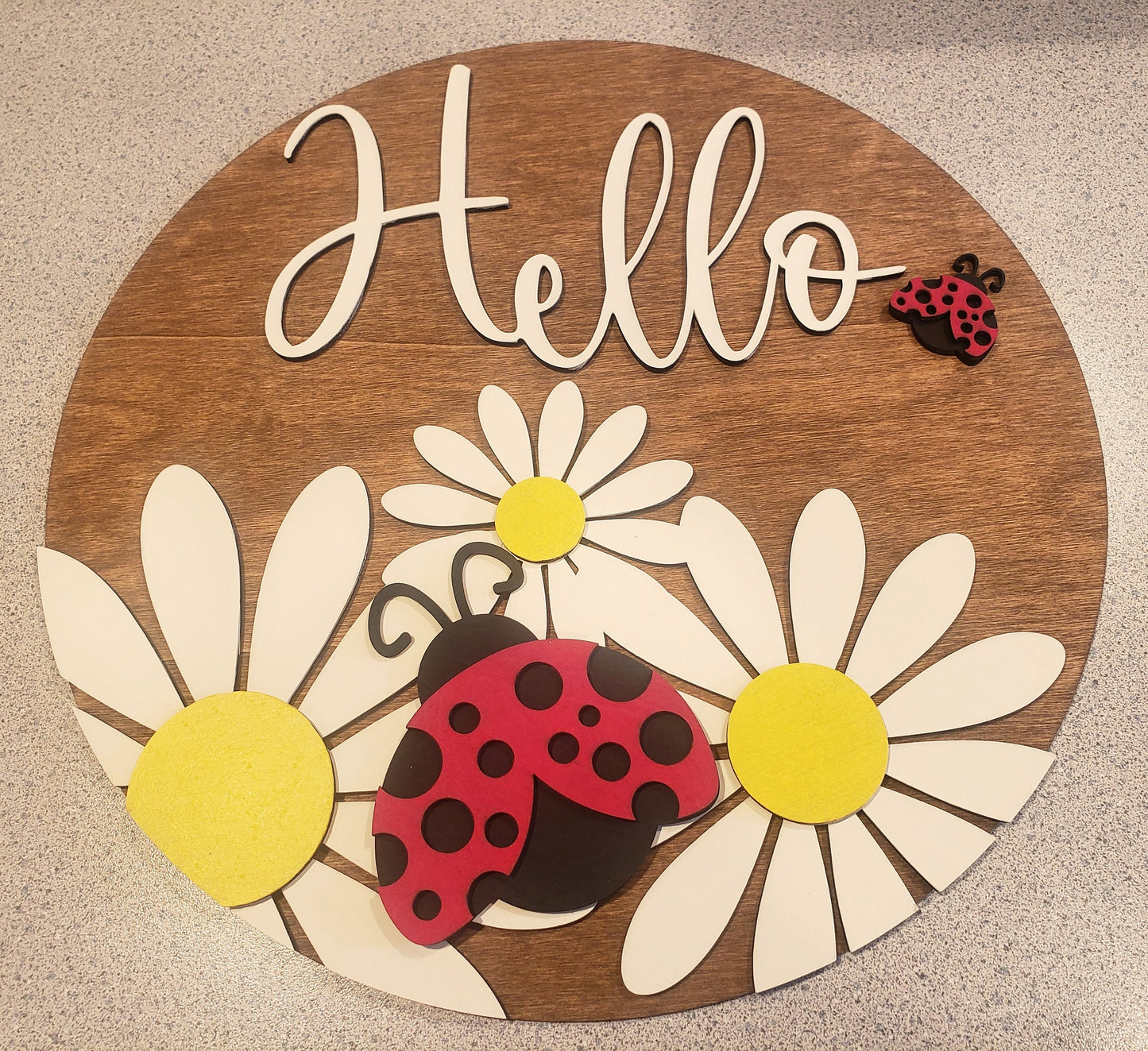 Welcome Sign Ladybugs & Flowers Hello Door Hanger Floral Wall Decor Layered Welcome Sign Lady Bug Welcome Sign Floral Ladybug Round Decor