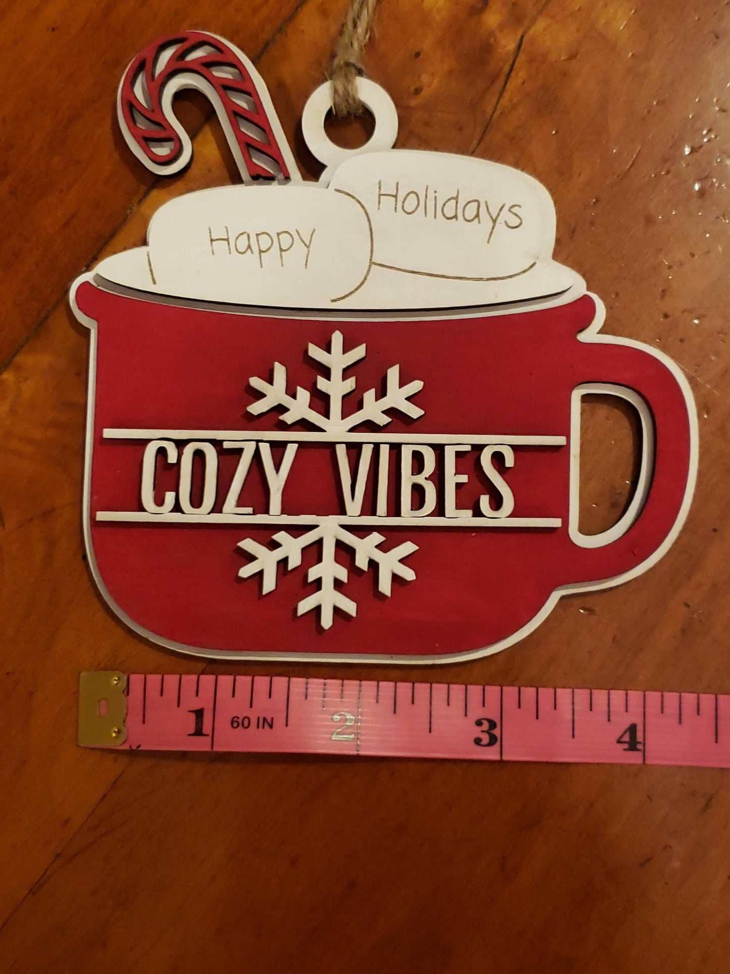 Personalized Christmas Ornament Hot Cocoa Mug Personalized Marshmallows Cozy Holiday Vibes Ornament Layered Wood Ornament Laser Engraved