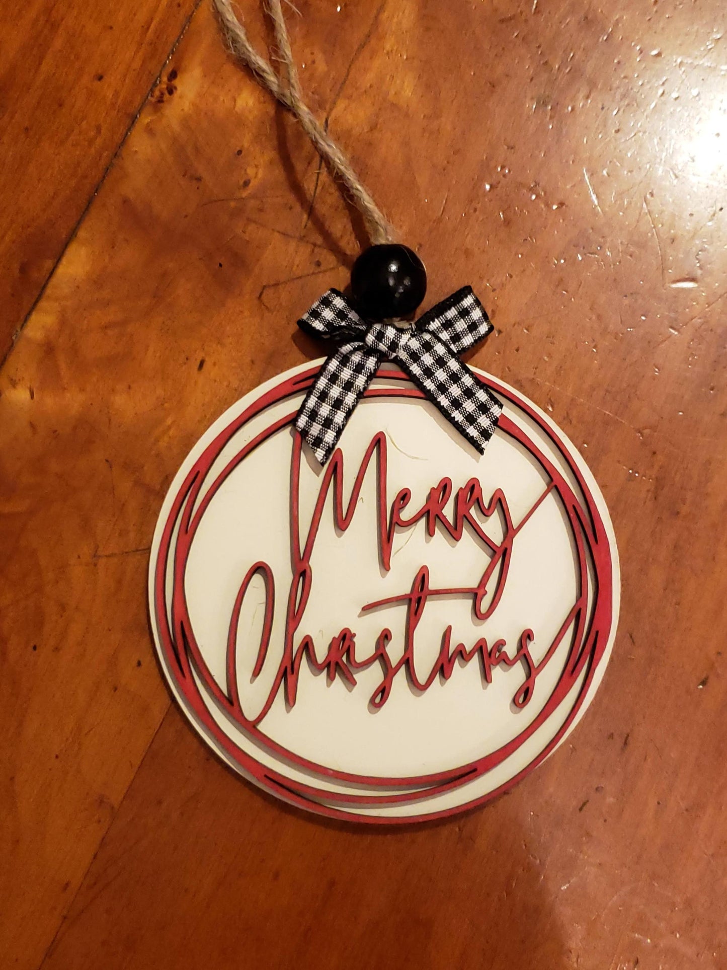 Merry Christmas Ornament Round Wooden Christmas Ornament Minimalist Ornament Rustic Christmas Ornament