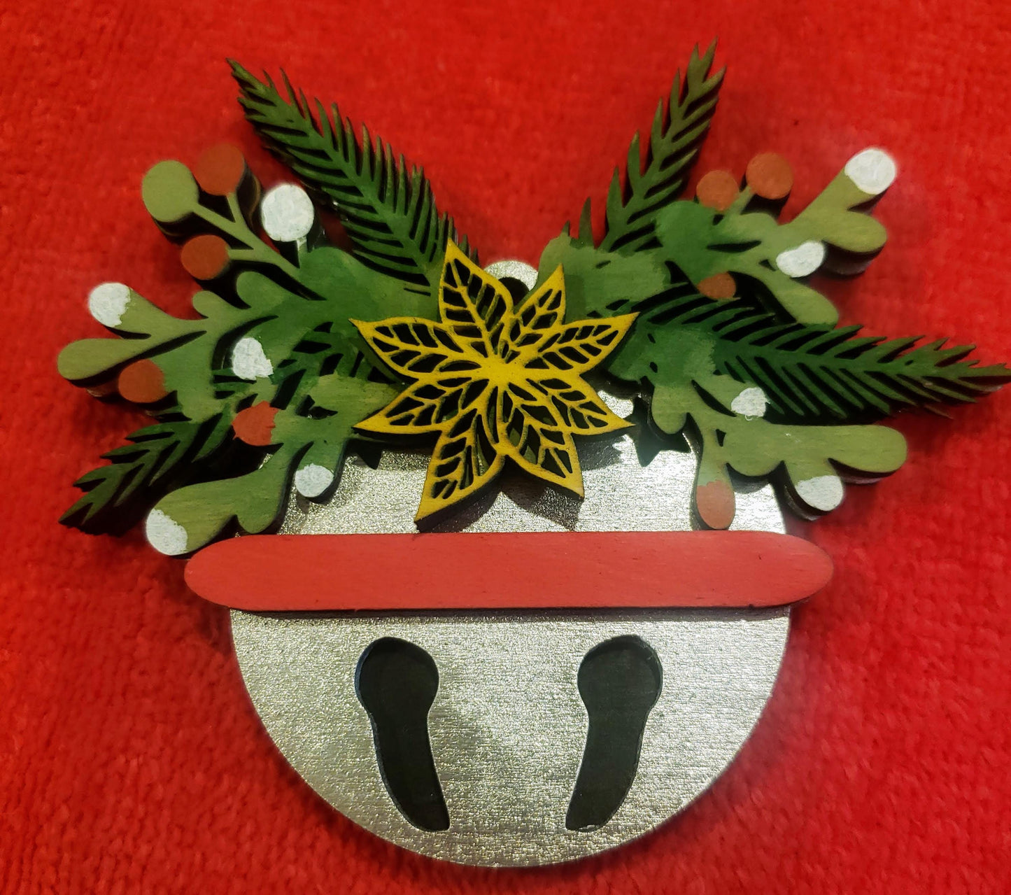 Jingle Bell Ornament Rustic Christmas Ornament Personalized Ornament Silver Bell Mistletoe Christmas Ornament Custom Made Wood Ornament