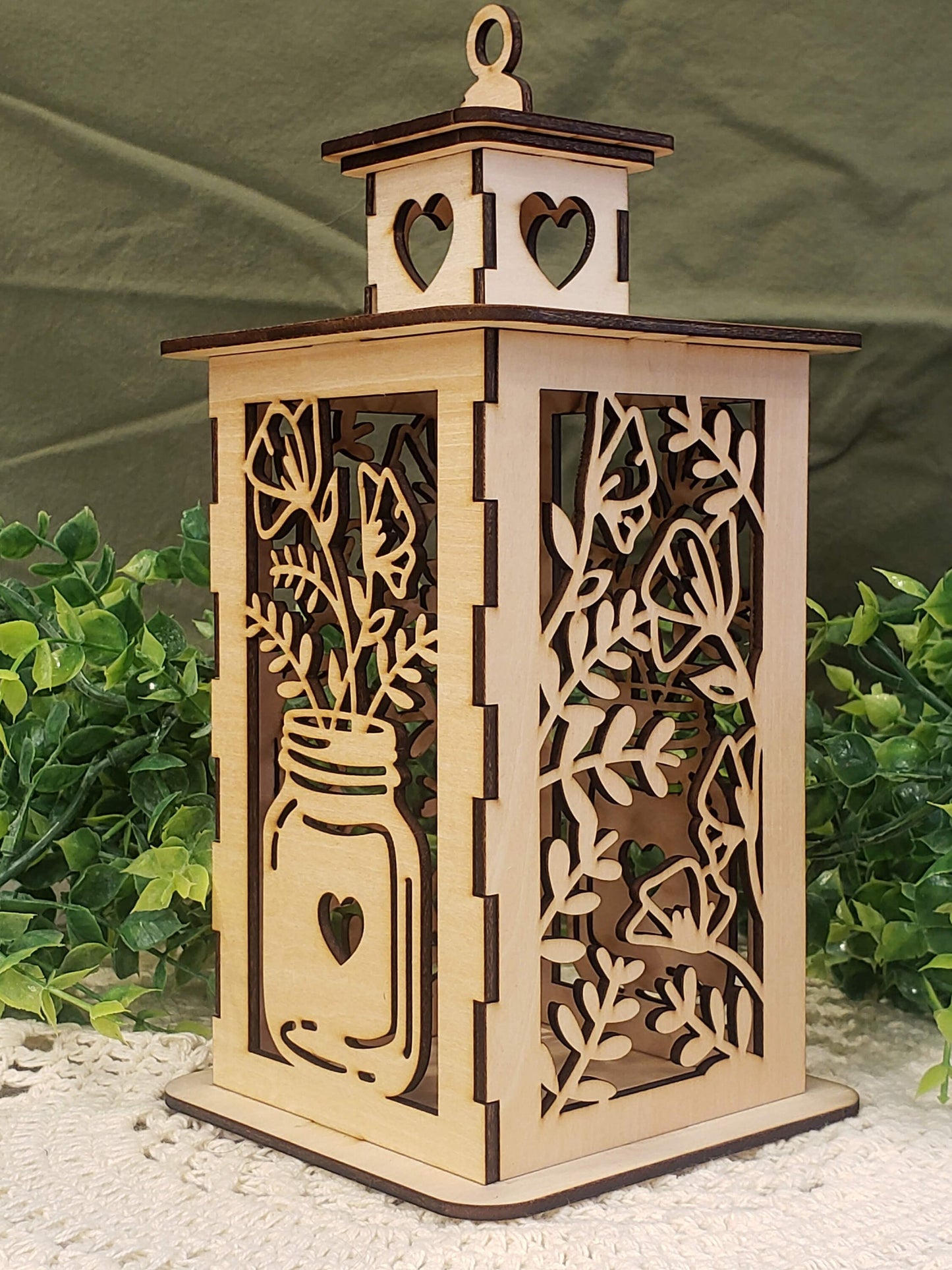 Flower Lantern - Wooden Floral Lantern - Flameless Wooden Lantern - Tea Light Lantern - Wooden Tea Light Lantern -Wedding Table Centerpiece