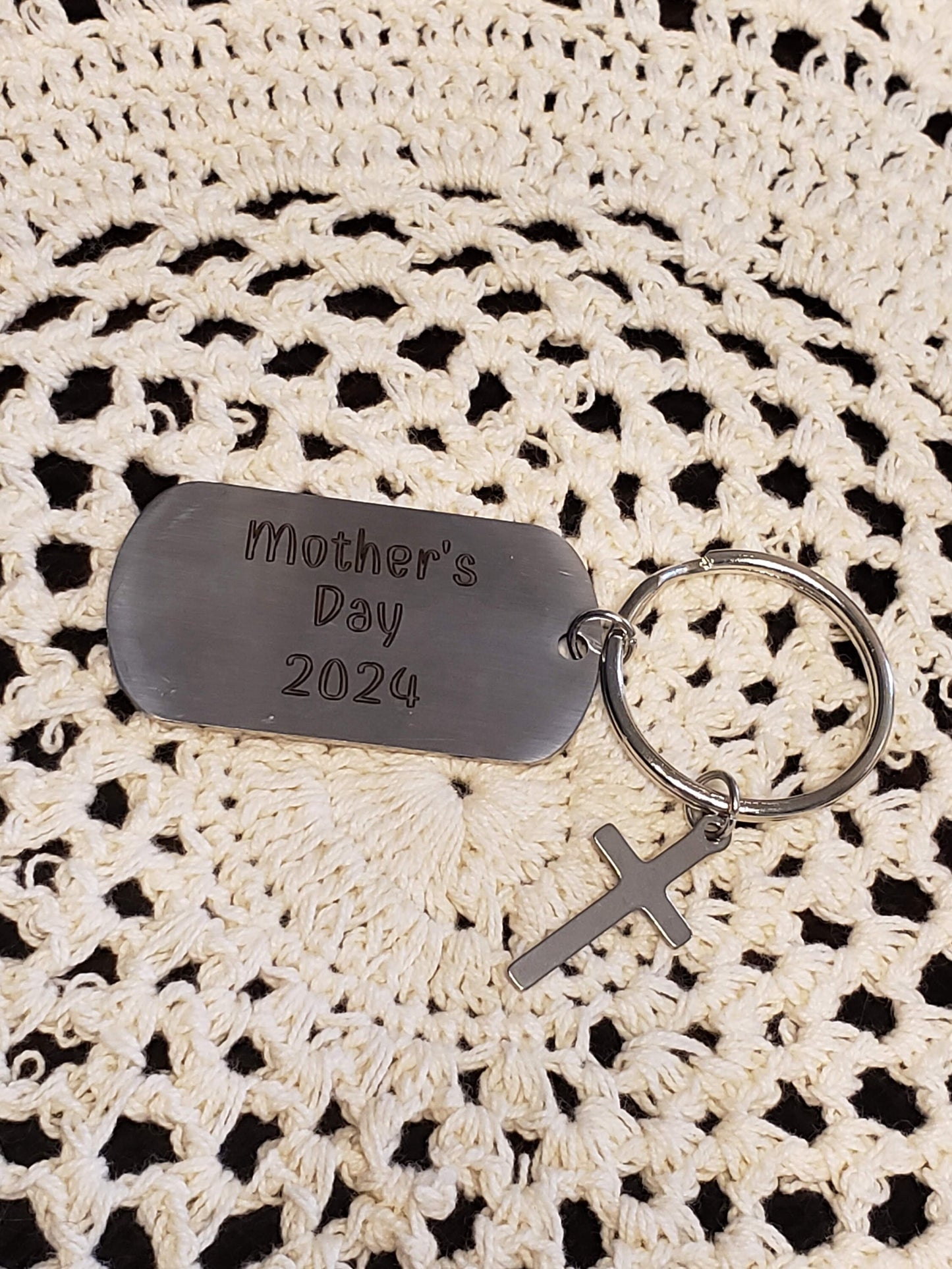 Mother's Day Keychain with Cross|Blessed Mama Keychain|Stainless Keychain with Cross|Laser Engraved, Dog Tag Style Keychain|Gift for Mom