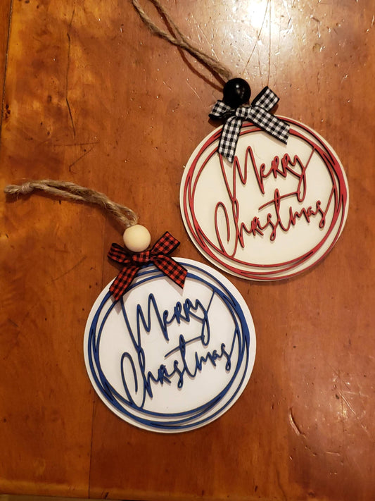 Merry Christmas Ornament Round Wooden Christmas Ornament Minimalist Ornament Rustic Christmas Ornament