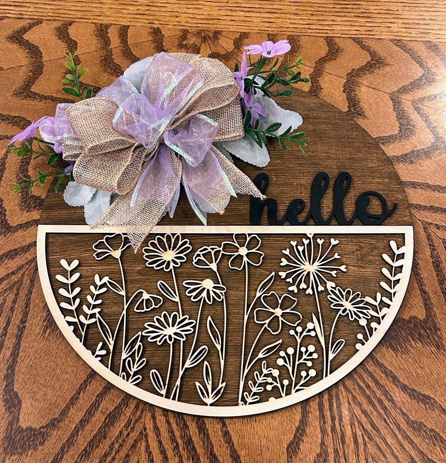Purple Floral Welcome Sign, Spring Door Hanger, Floral Porch Sign, Floral Spring Welcome Sign, Layered Wooden Welcome Sign, Summer Door Hanger