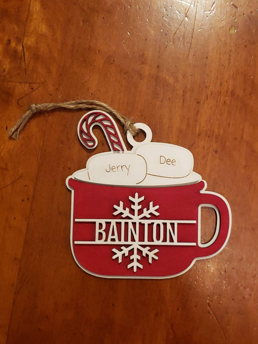 Personalized Christmas Ornament Hot Cocoa Mug Personalized Marshmallows Cozy Holiday Vibes Ornament Layered Wood Ornament Laser Engraved