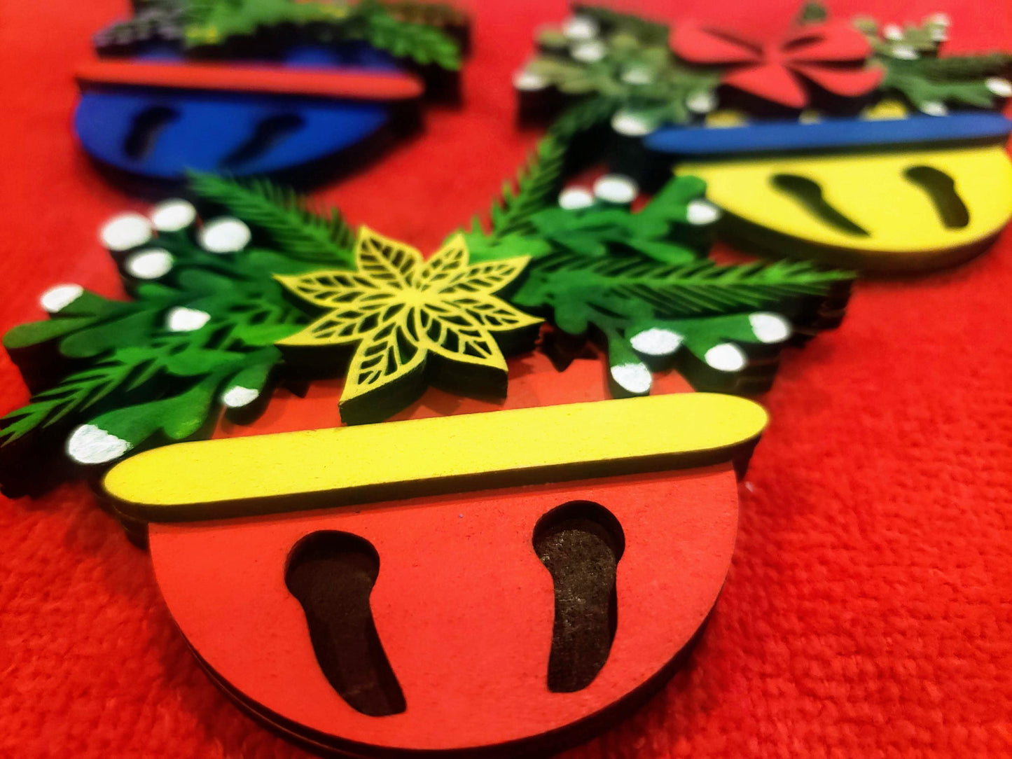 Personalized Ornament Jingle Bell Ornament Colorful Christmas Ornament Jingle Bell Mistletoe Christmas Ornament Custom Made Wood Ornament