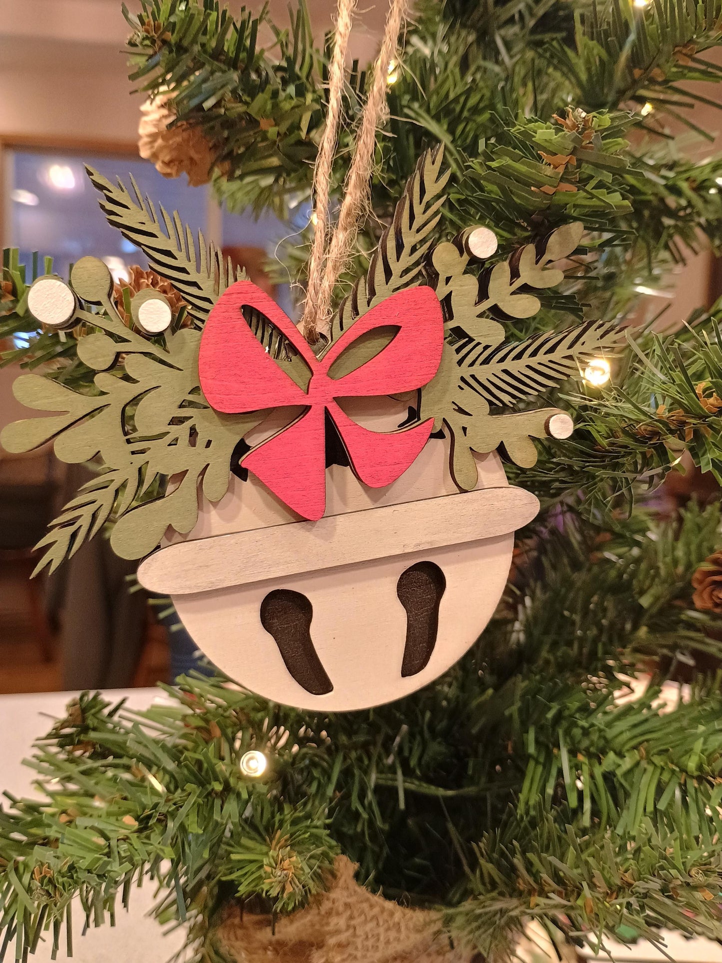 Personalized Ornament Jingle Bell Ornament Rustic Christmas Ornament Jingle Bell Mistletoe Christmas Ornament Custom Made Wood Ornament