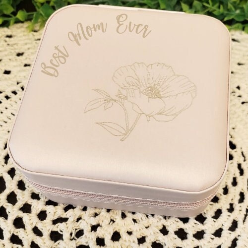 Personalized Mother's Day Gift Jewelry Case with Mirror Gift for Mom Floral Engraved Travel Case Personalized Travel Jewelry Box