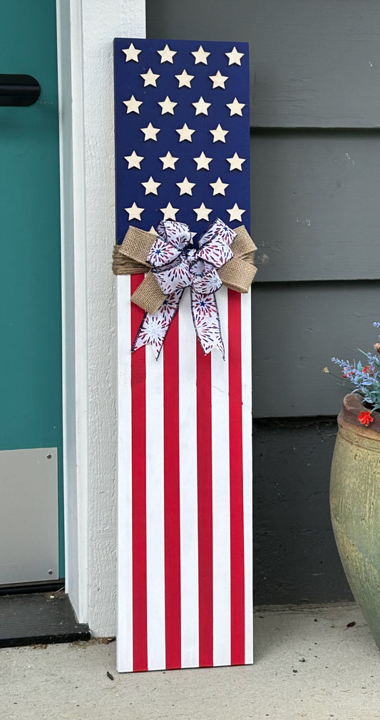 American Flag Porch Leaner Wooden Hand-Painted Rustic Patriotic Porch Sign Memorial Day 4th of July Year Round Americana Decor Veteran Gift