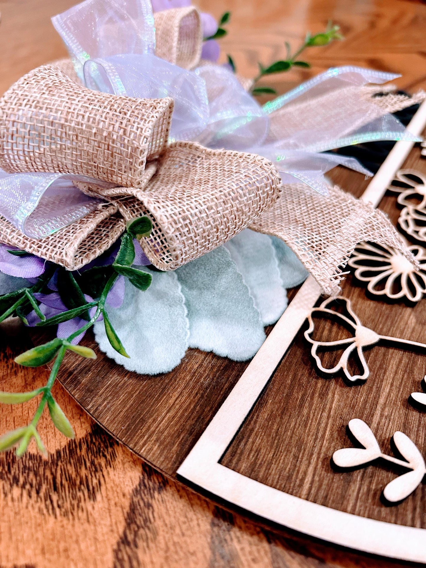 Purple Floral Welcome Sign, Spring Door Hanger, Floral Porch Sign, Floral Spring Welcome Sign, Layered Wooden Welcome Sign, Summer Door Hanger