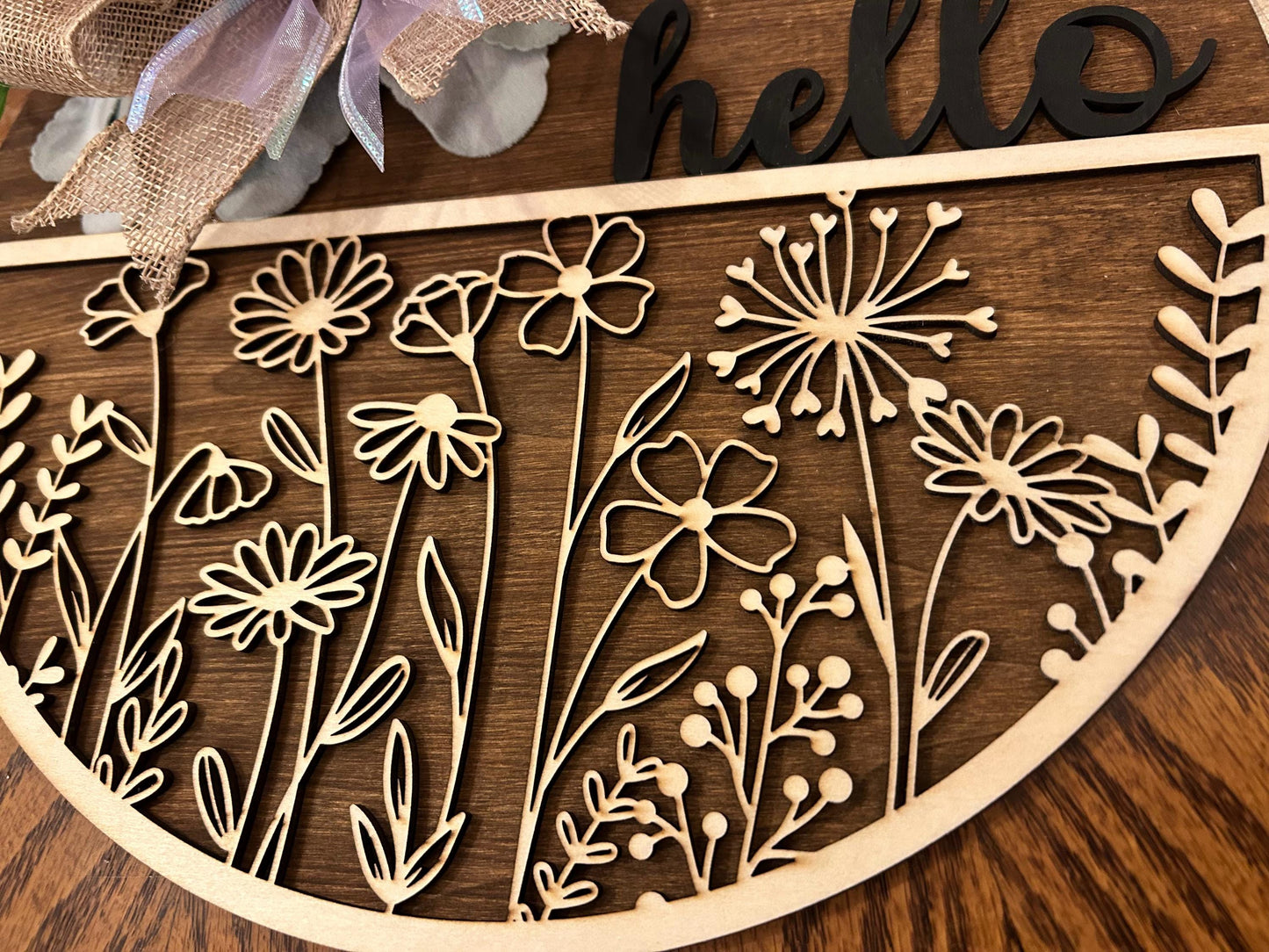 Purple Floral Welcome Sign, Spring Door Hanger, Floral Porch Sign, Floral Spring Welcome Sign, Layered Wooden Welcome Sign, Summer Door Hanger
