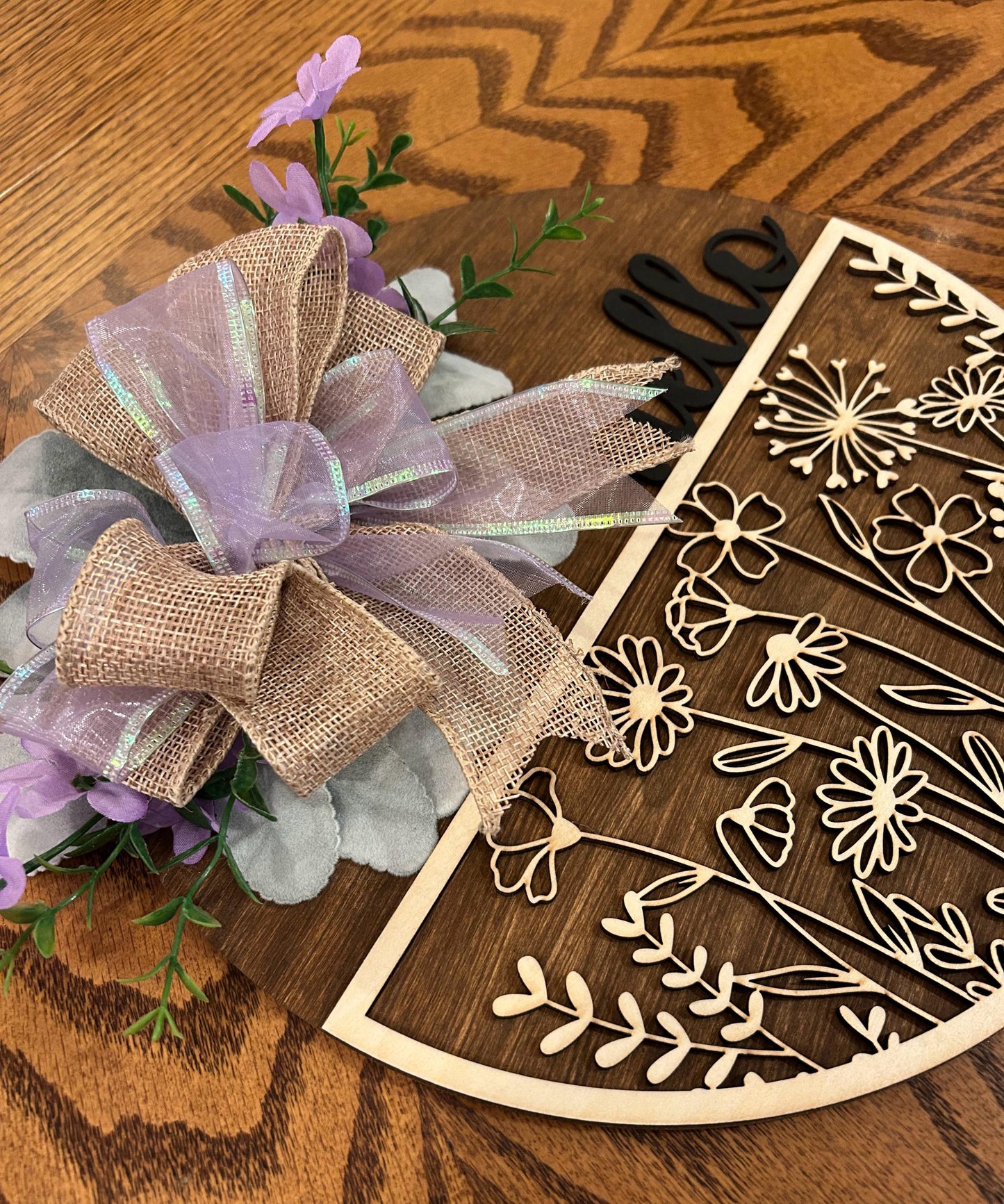 Purple Floral Welcome Sign, Spring Door Hanger, Floral Porch Sign, Floral Spring Welcome Sign, Layered Wooden Welcome Sign, Summer Door Hanger
